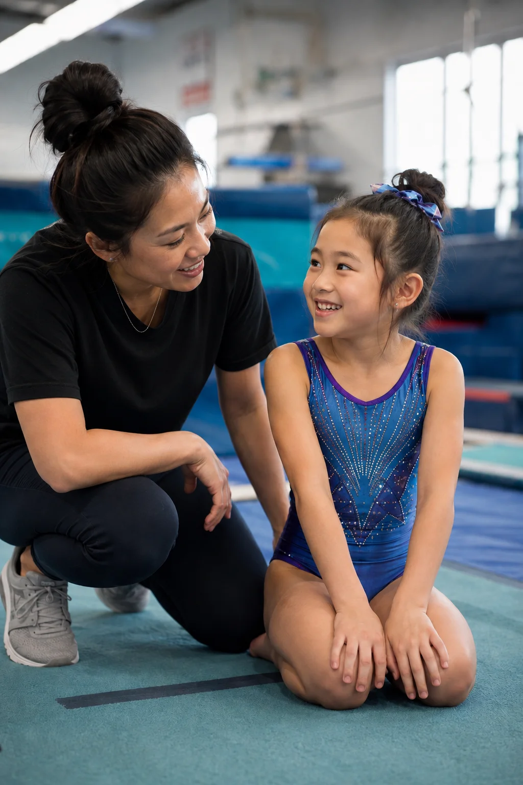 Coach and gymnast at Gym with Joy